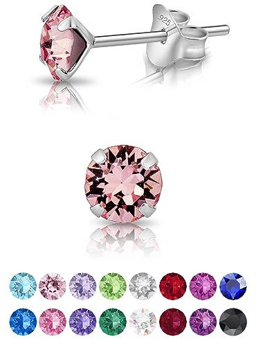 Orecchini Rosa - Orecchini a Perno - Orecchini Punto Luce Argento 925 - Orecchini Argento Donna - Punto Luce Orecchini Donna - Orecchini a Lobo