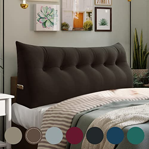 VERCART Rückenkissen Keilkissen Kopfende Großes Bettkissen Bequemes Lesekissen und Rückenteil im Bett 2 in 1 Rückenlehne und Kopfkissen Langes XXL Kissen Sofa Couch Samt 180cm Braun