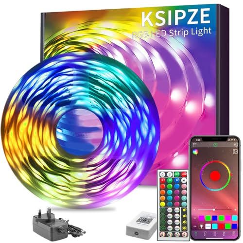KSIPZE 15m Led Strip Lights RGB Music Sync Color Changing, Led Lights with Smart App Control Remote, Lights for Bedroom Lighting Flexible Home Decoration