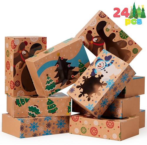 JOYIN 24 PCS Christmas Bakery Treat Choques de galletas para donas, cajas de galletas Brown Kraft para pasteles navideños, pastelitos, brownies, regalos