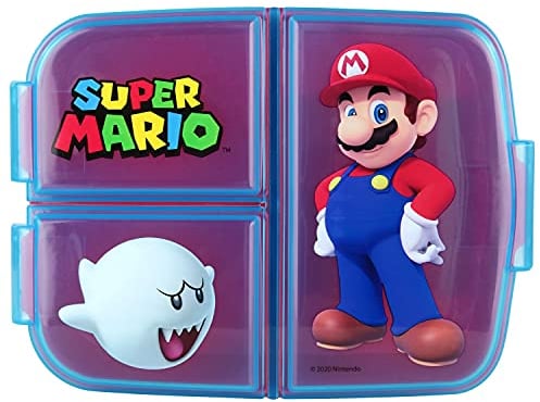 p:os Super Mario - Boîte à déjeuner pour Enfants avec 3 Compartiments - en Plastique avec Fermetures à Clip - pour la Maternelle, l'école et Les Loisirs - Multicolore