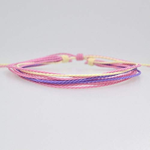 Woven Bracelet,Multicolored Cotton Rope Multi-Layer Braided Pink Adjustable Charm Bracelets Bohemian Surfing Jewelry Friendship Gift For Boy Girl Couples Men Women