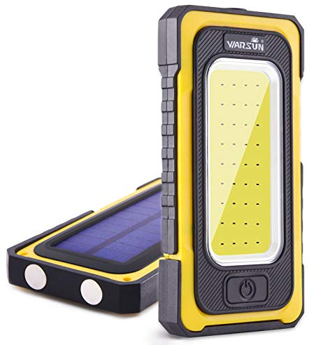 WARSUN Lampada da Lavoro ricaricabile dell'officina lampada di ispezione LED ricaricabile torcia elettrica portatile torcia magnetica (USB + ricarica solare) (Giallo)