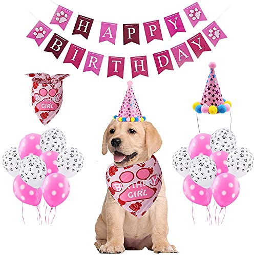 HIQE-FL Hund Geburtstag Bandana,Hundegeburtstagsparty,Geburtstagshut,Bandana Hut Banner Set,Dog Happy Birthday