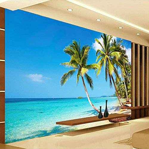 Benutzerdefinierte 3D Fototapete Wandbilder Sonnenschein Meer Wasser Strand Kokospalme Wandbild Tapete Wohnzimmer Sofa Schlafzimmer Tv Hintergrund,430(W)*300(H)Cm