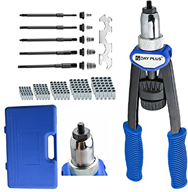 Nietzange Set, 150 Stück Nietmutternzange Set Gewindeeinsatz Nietpistolen Werkzeug, mit M5 M6 M8 M10 M12 Dorne und 150PCS Nietmuttern, 13 Nietzange Gewinde Blindnietzange vernieten Kit