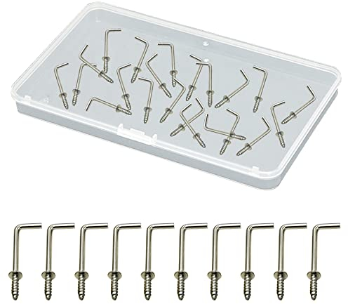 UFURMATE Screw in Hooks, 100Pcs Copper Plated L Shaped Hooks Shouldered Dresser Cup Hooks Right Angle Hooks Self Tapping Screw Hooks for Indoor and Outdoor Hanging (Silver)