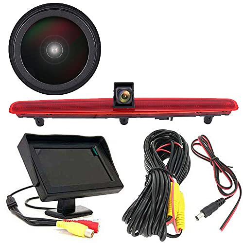 18mm Linse Top Qualität Auto Drittes Dach Original-Bremslicht-Rückfahrkamera, Ersatz für VW T5 Bus Transporter Multivan Caravelle Business mit Heckklappe 2003-2015 Bj (mit 4.3 Zoll Monitor)