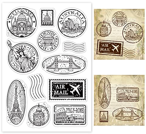 PandaHall City Poststempel PVC Reise Porto Muster Transparente Siegel Vintage Filmrahmen Klarer Stempel Für Kartenherstellung Dekoration DIY Kunsthandwerk