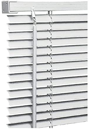 White Colour - PVC Plain window Venetian Blinds - 25mm Slats - 45cm x 150cm Size - Included Open/Close Wand Control Mechanism