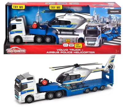 MOJORETTE Grand Series Volvo FH-16 Polizeifahrzeug (35 cm) und Airbus H135 Hubschrauber (25,5 cm), Maßstab 1:43, hergestellt aus Metall und Kunststoff, mit Volvo und Airbus Lizenz (213716000038)