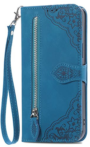 BLOTECH étui Livre en Cuir Coque intérieure Douce pour Huawei P Smart 2019 Étui en Cuir Flip Cover Sac à Fermeture éclair Porte-Monnaie Housse 360 Etui a Rabat Cover Carte de Crédit Pochette Bleu