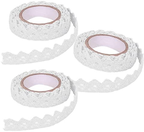 Lot de 3 rubans de dentelle blanche pour travaux manuels, rouleau de ruban de coton vintage auto-adhésif pour emballage cadeau de scrapbooking, ruban de bordure en dentelle pour décoration de mariage