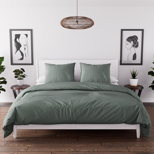 Intemporel Parure Housse de Couette en Microfibre lavée 240x220 cm Boheme Vert Kaki, par Soleil d'Ocre
