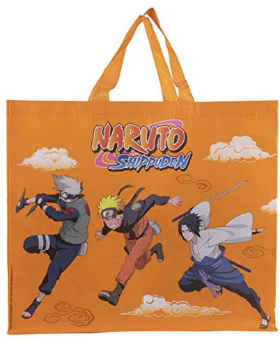 Konix Naruto Shippuden Einkaufstasche 40 x 45 x 20 cm - Recyceltes Material - Motiv Naruto, Sasuke, Kakashi und Itachi - Orange
