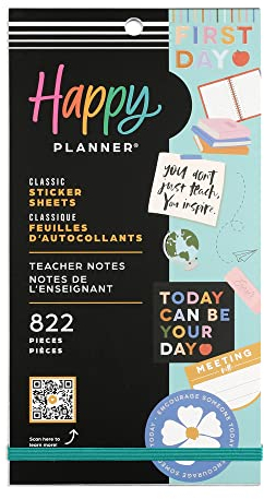 Happy Planner Aufkleber-Set für Lehrer, Planer und Projekte - Mehrfarbige Aufkleber - Lehrernotizen Thema - 30 Blatt 822 Aufkleber insgesamt