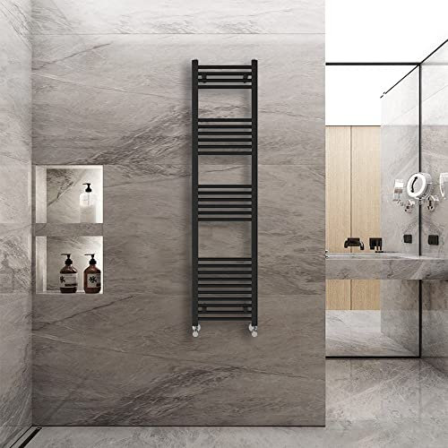 Warmehaus Straight Heated Towel Rail Radiator Ladder Black 1600x400mm Central Heating Radiators for Bathroom Kitchen