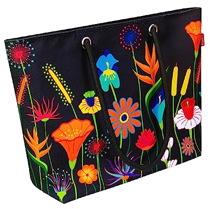 Pylones - Einkaufstasche – My Daily Bag – Blumengarten, Schwarz , 48 x 34 x 14 cm