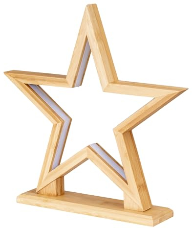 LED Stern Holz H33cm Tischlampe Bambus Weihnachten Dekoleuchte Weihnachtsdeko Weihnachtsstern Dekostern