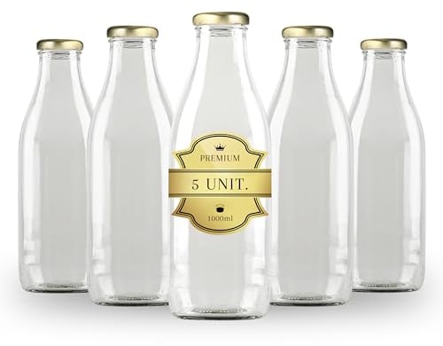 Espirito Rebelde Lot de 6 Bouteilles en Verre Vides de 1000 ml avec Couvercle | Bouteilles en Verre pour Jus, Lait, Barbecue, Sauces | Idéales pour Pique-niques, Mariages et Fêtes
