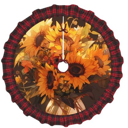 Splendida base per albero di Natale, resistente, ricamata, per decorazioni festive, grandi girasoli in vaso