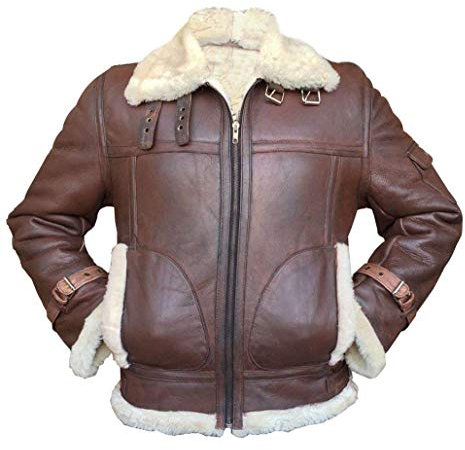 Trendy Jacket Herren B3 Bomber Fliegerjacke - Winter Faux Shearling Echt Schaffell Lederjacken für Herren, Schwarz/Braun, B3 Fliegerjacke aus braunem Leder, M