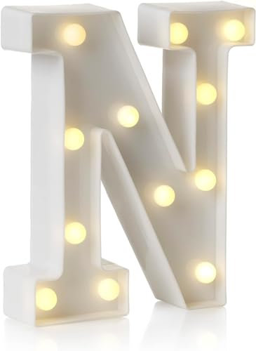 Letrero de luz LED con letras y números del alfabeto para decoración del hogar, fiesta de cumpleaños, eventos, luces nocturnas, 22 cm (N)