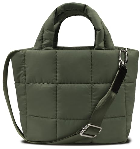 VNVM Gesteppte Tragetasche für Damen, 5 l, gesteppt, Crossbody-Tasche, Puffer-Tasche mit verstellbaren Trägern, leicht, gesteppt, Puffy Bag, Grün, Einheitsgröße