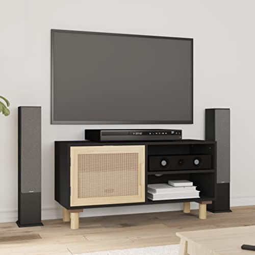 Meuble TV suspendu - Noir - 80 x 30 x 40 cm - En bois de pin naturel