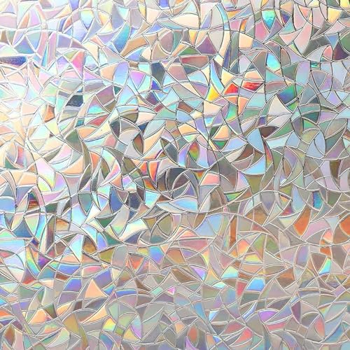 Zindoo Fensterfolie Blickdicht 3D Regenbogenfarben Effekt unter Licht, Sichtschutzfolie Fenster Bunt Schmücken, Ohne Klebstoff Statisch Folie Anti-UV 105 x 200cm