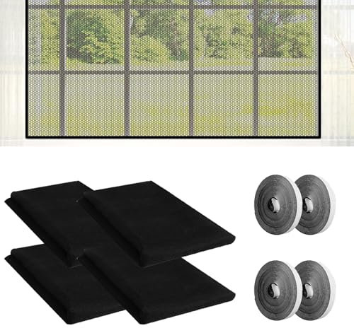 TKGEOUE Zanzariera Finestra 4 Pezzi Zanzariere per Finestre Zanzariere Adesive per Finestre 130x150cm Zanzariera a Prova di Insetti Zanzariera Per Finestra Con 4 Rotoli Di Nastri Autoadesivi .(Nero)