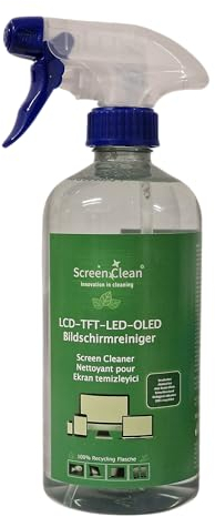 ROGGE ScreenClean Bildschirmreiniger, 100% Recycling Flasche R-PET, hochwirksamer und sparsamer Premium Bildschirmreiniger für LCD/TFT/LED/OLED/TV Displays. 500ml Pumsprayflasche