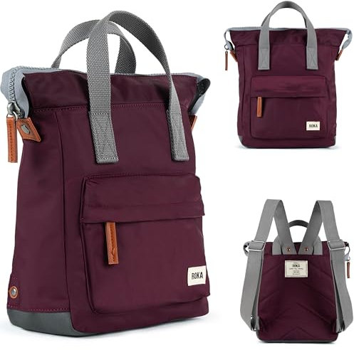ROKA Bantry Tote Backpack for Women, Men & Kids - Nylon Small Backpack w/Multi Pockets, & Adjustable Straps for Work, School, Travel - Plum