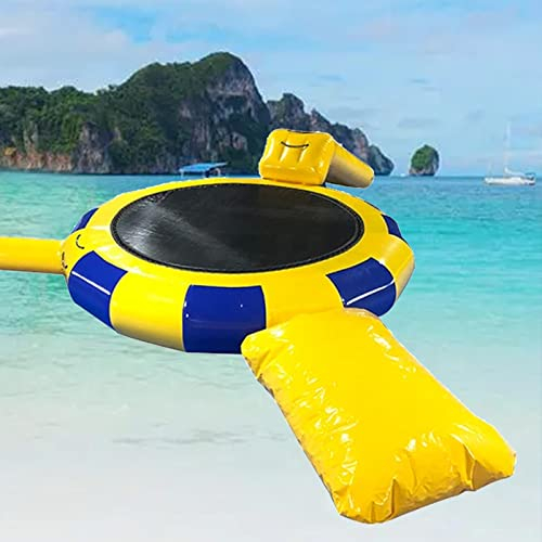 PLJKIHED Wassertrampolin, Seewassertrampolin, Wassertrampolin mit Rutsche, Sommerspaß auf dem Wasser mit aufblasbarem schwimmendem Wassertrampolin, Spritzschutz und Schwimmplattform,3M Stabilize