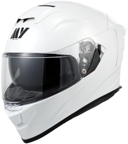 MY Motorrad Integralhelm Vollvisierhelm Mopedhelm mit Sonnenblende für Damen Herren,ECE 22.06 Genehmigung,Modell MY-936 (Weiß, M)