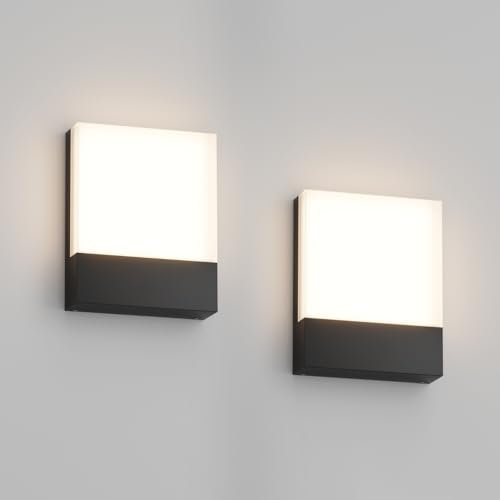 Howskys 2 Stück 24W LED Wandleuchte aussen, 3000K Warmweiß Außenwandleuchte, außenleuchte wand für Terrasse Eingang Garten, Aluminium, IP65 Wasserdicht, Schwarz