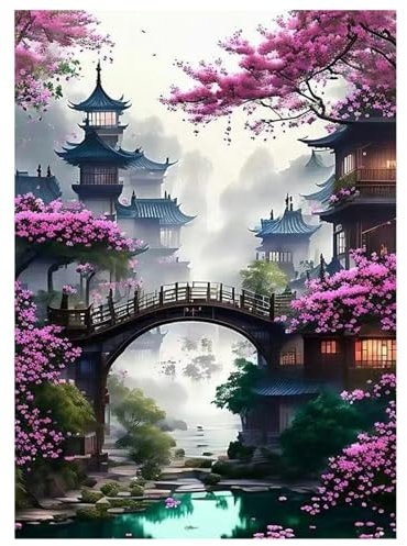 feelive Flores 5D Diamond Painting Kit, Paisajes DIY Pintura de Diamante Bordado Pintura de Diamantes de Imitación Punto de Cruz por Números para Adultos, Niños Decoración de Pared Hogar 30x40cm