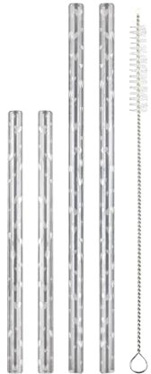 Set of 4 Glass Straws - White/Multi Heart