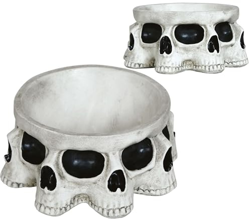FIESTAS GUIRCA Schale mit Totenköpfen aus Polyresin, 16 x 16 cm, Dekoration für Halloween und gruselige Partys, ideal für Skelett-Requisiten und gruselige Feiern, Weiß