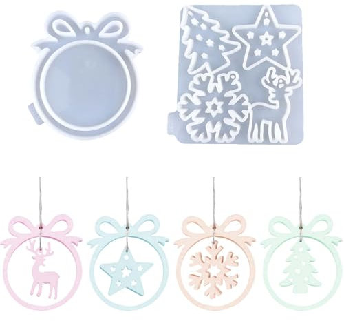 Moldes para Colgantes de Navidad WISIRENT, Moldes Colgantes de Navidad Colgantes de Moldes de Silicona, Árbol de Navidad, Copos de Nieve, Estrellas, Alces Colgante de Molde de Silicona