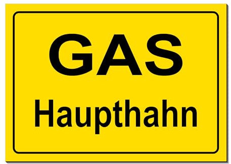 Gas-Haupthahn-Aluminium Verbund-300 x 200 x 3 mm-Warnschild-Hinweisschild-Türschild (1318 ohne Löcher)