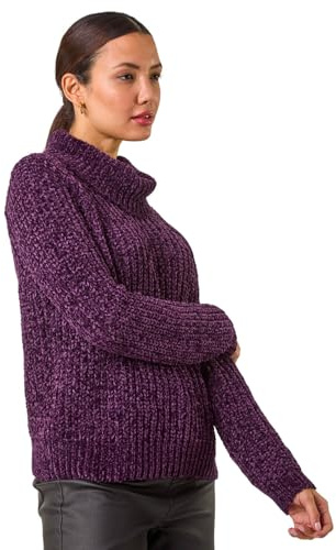 Roman Cowl Neck Chenille Knit Jumper for Women UK - Ladies Autumn Everyday Winter Holiday Long Sleeve Soft Warm Feel Comfy Chunky Top Office Desk Sweaters