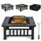 GYMAX Brasero Extérieur Multifonctionnel, avec Grill de Barbecue, Pare-Feu, Tisonnier, Couvercle, Housse de Protection, Cadre en Métal Revêtu de Poudre, Foyer 80,5 x 80,5 x 50 cm pour Jardin, Terrasse