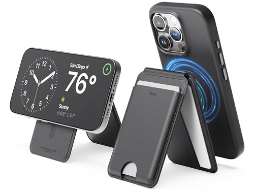 elago Portefeuille Magnétique en Cuir Compatible avec MagSafe pour iPhone 16/15/14/13/12 Séries - Type Support Réglable, Cuir Végan, Multi-Angle, Mécanisme de Pression de Carte (Noir)