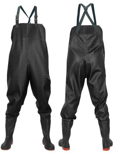 HOLULO Fishing Waders for Men Women, Nylon Fishing Chest Waders with PVC Boots,Waterproof Breathable Black Hunting Waders for Work Carp Fly Fishing Crosswater Gardening, Size 9