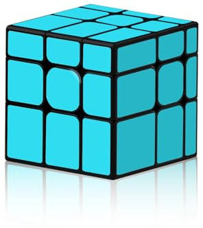 Roxenda Speed Zauberwürfel Magic Cube 3D Puzzle Cube for Children,Smooth Fast Cube Sequential Brain Teaser Toys for Fast Cubing Fun (Mirror Zauberwürfel Blau)