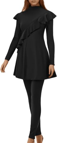 NaLatia Muslimische 3-TLG Schwimmanzug Damen Burkini - Full Cover Islamisch Badeanzug Mit rutschfest Hose & Kopftuch - Antichlor Strandwear Sport Schwimmanzug