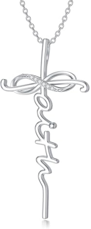 LABBAO Diamant Glaube Kreuz Kette für Damen 925 Sterling Silber Christian Anhänger Halskette mit Lab-Grown Diamant Schmuck Geschenke