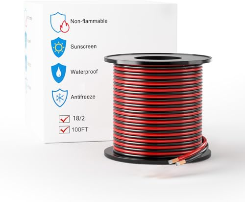 LEADTOPS 18 AWG 30.48M Filo di Alluminio Rivestito di Rame Calibro 18 Rosso/Nero 2x0,83mm² 18/2 2 Cavo di Prolunga 12/24 V CC per Altoparlanti, Strisce LED, Automotive, RC