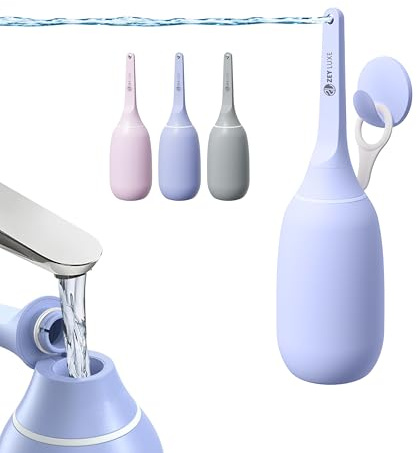ZEY LUXE Upgraded Handheld Travel Bidet, Peri Bottle – Strong Pressure Manual Portable Bidet for Postpartum Care, Feminine Hygiene, Soft Squeeze, Wall-Mountable Hook, Carry Bag (Purple, 400 ML)